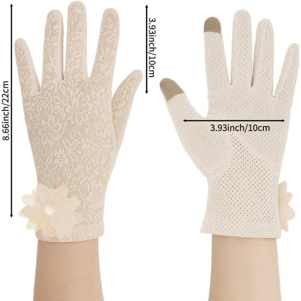 Women's Embroidery Beige Short Lace Wrist Gloves Design Party Accessories - Picture 3 of 7